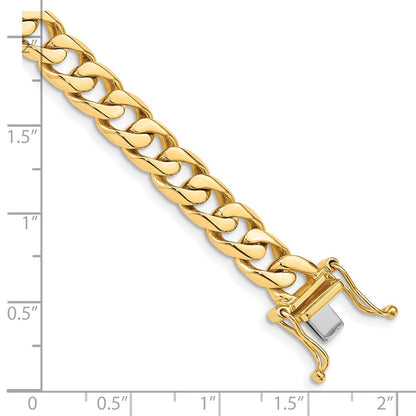 Massiv 14K Gelbgold 7.5mm Hand Poliert Flach Abgeschrägt Panzer Glieder mit Venezianer Catch Verschluss Gliederarmband