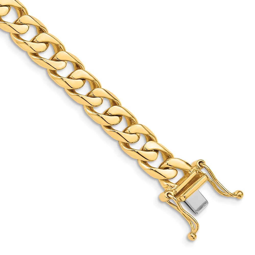 Massiv 14K Gelbgold 7.5mm Hand Poliert Flach Abgeschrägt Panzer Glieder mit Venezianer Catch Verschluss Gliederarmband