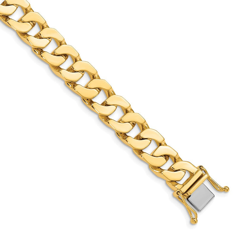 Massiv 14K Gelbgold 10mm Hand Poliert Fantasieglieder mit Venezianer Catch Gliederarmband