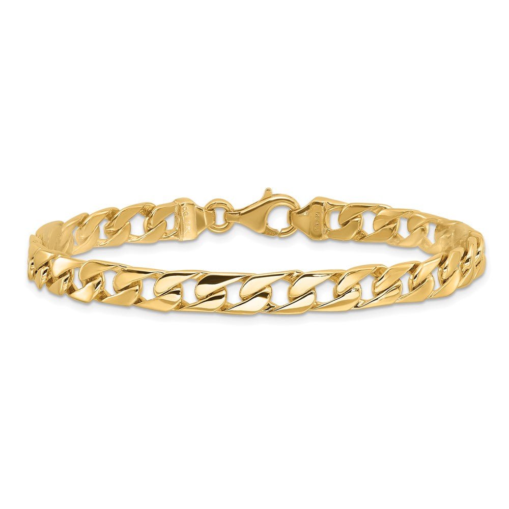 Massiv 14K Gelbgold 6.5mm Hand Poliert Fantasieglieder mit Karabinerverschluss Gliederarmband