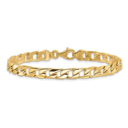 Massiv 14K Gelbgold 6.5mm Hand Poliert Fantasieglieder mit Karabinerverschluss Gliederarmband