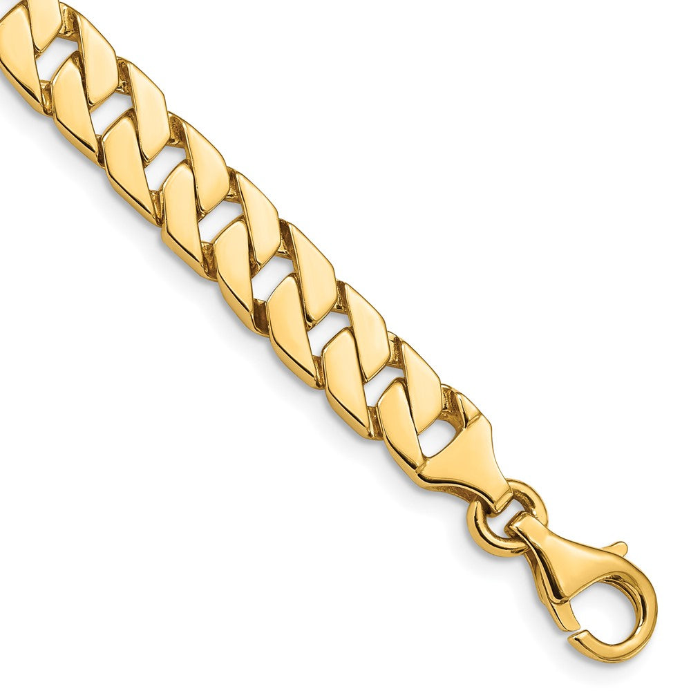 Massiv 14K Gelbgold 7.4mm Hand Poliert Fantasieglieder mit Fantasie Karabinerverschluss Gliederarmband