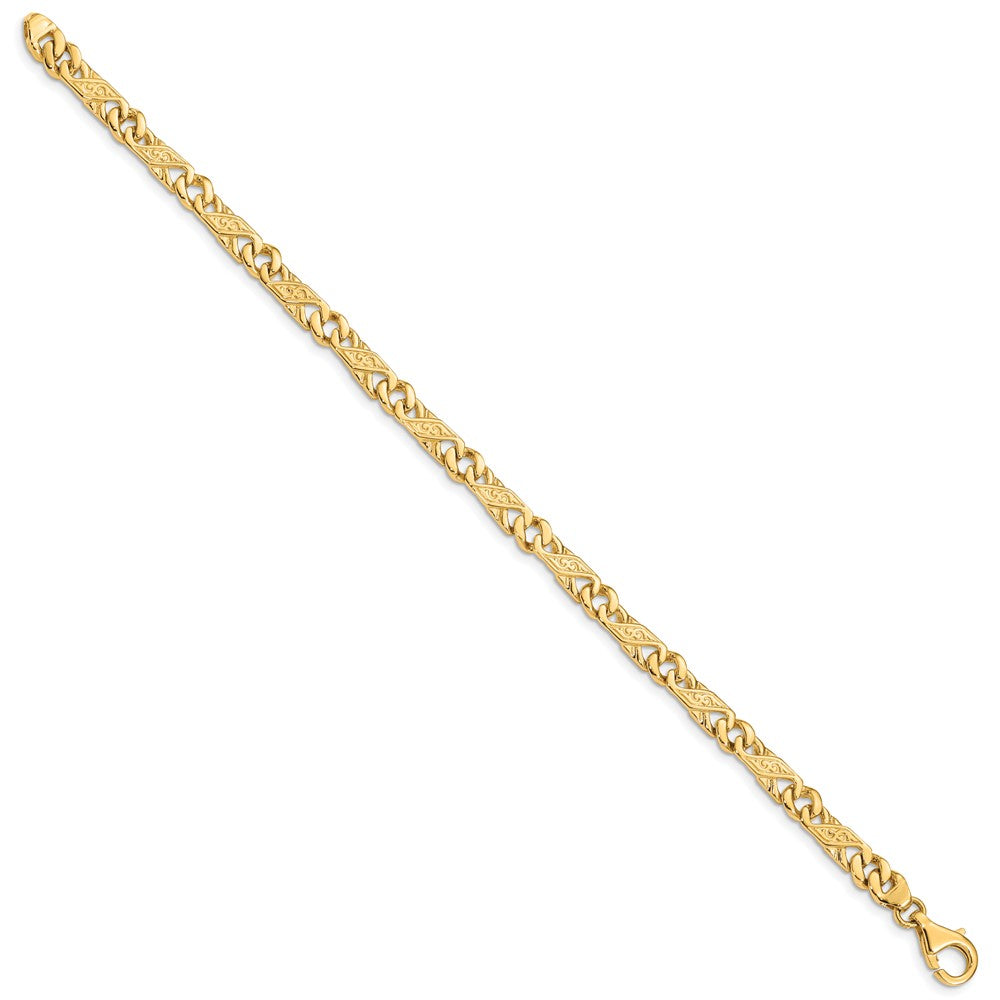 Massiv 14K Gelbgold 5.5mm Hand Poliert Fantasieglieder mit Fantasie Karabinerverschluss Gliederarmband