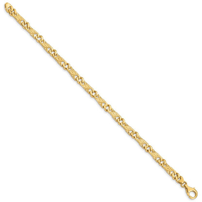 Massiv 14K Gelbgold 5.5mm Hand Poliert Fantasieglieder mit Fantasie Karabinerverschluss Gliederarmband
