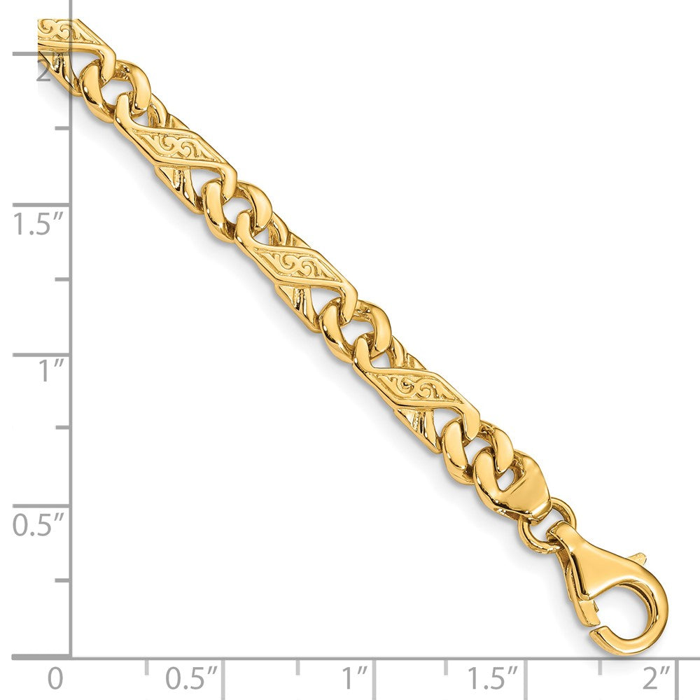 Massiv 14K Gelbgold 5.5mm Hand Poliert Fantasieglieder mit Fantasie Karabinerverschluss Gliederarmband