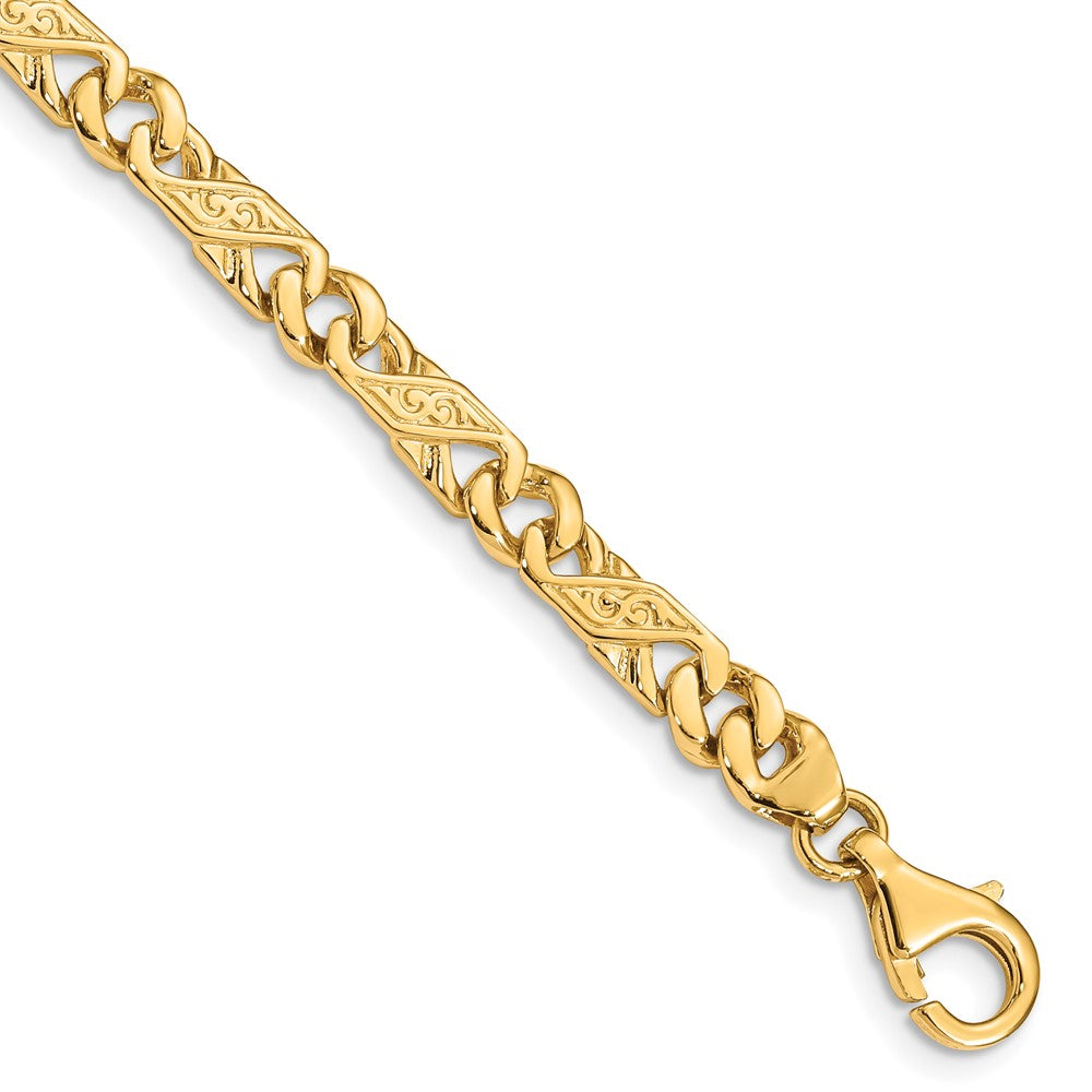 Massiv 14K Gelbgold 5.5mm Hand Poliert Fantasieglieder mit Fantasie Karabinerverschluss Gliederarmband