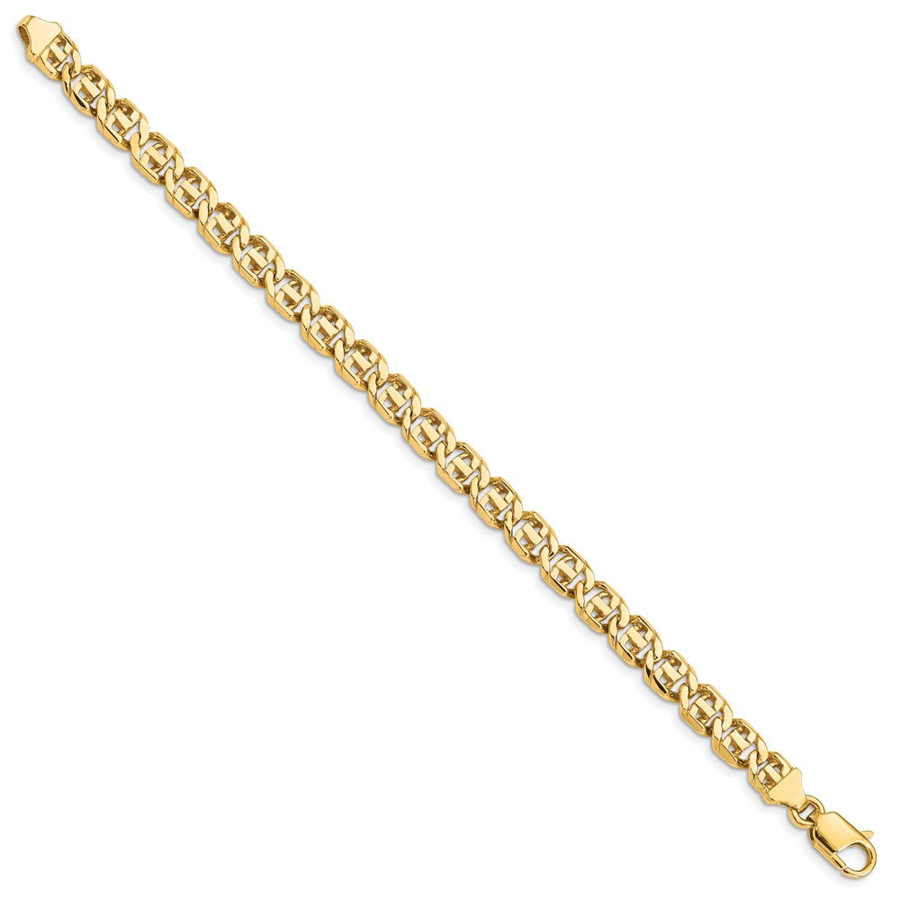 Massiv 14K Gelbgold 6.75mm Hand Poliert Fantasieglieder mit Karabinerverschluss Gliederarmband