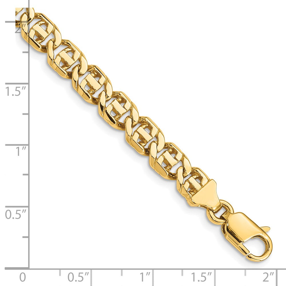 Massiv 14K Gelbgold 6.75mm Hand Poliert Fantasieglieder mit Karabinerverschluss Gliederarmband