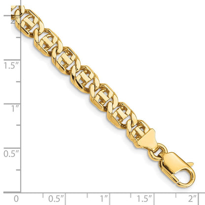 Massiv 14K Gelbgold 6.75mm Hand Poliert Fantasieglieder mit Karabinerverschluss Gliederarmband