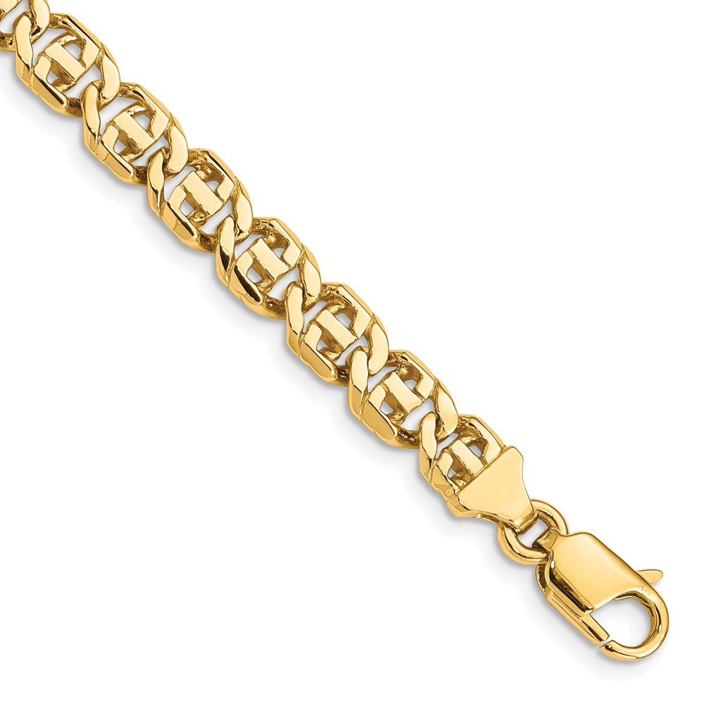 Massiv 14K Gelbgold 6.75mm Hand Poliert Fantasieglieder mit Karabinerverschluss Gliederarmband