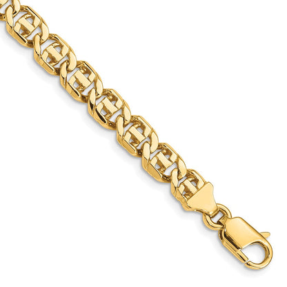 Massiv 14K Gelbgold 6.75mm Hand Poliert Fantasieglieder mit Karabinerverschluss Gliederarmband