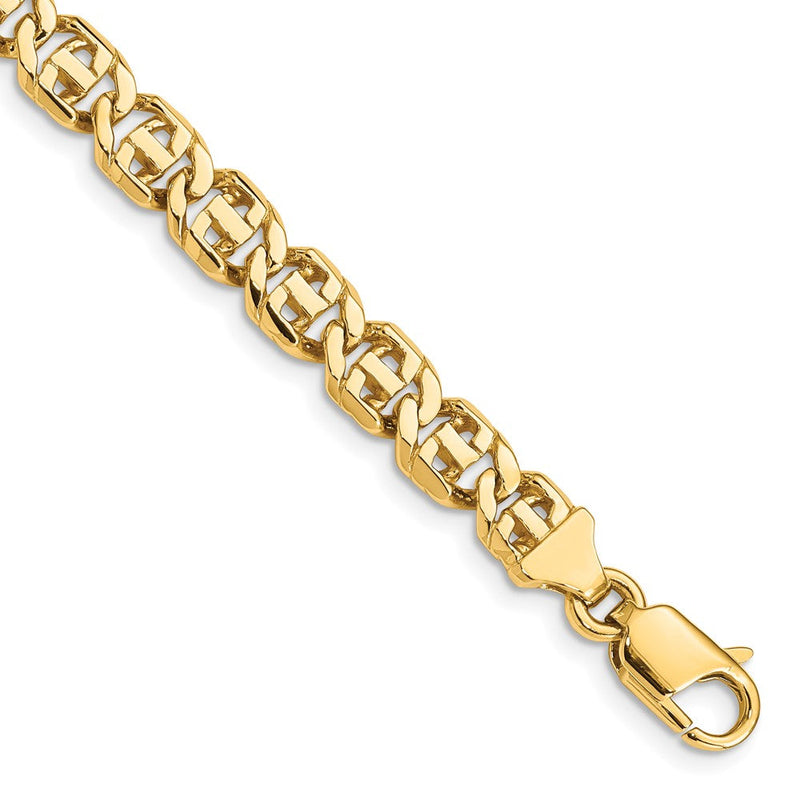 Massiv 14K Gelbgold 6.75mm Hand Poliert Fantasieglieder mit Karabinerverschluss Gliederarmband