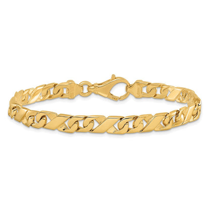 Massiv 14K Gelbgold 6.7mm Hand Poliert Fantasieglieder mit Fantasie Karabinerverschluss Gliederarmband