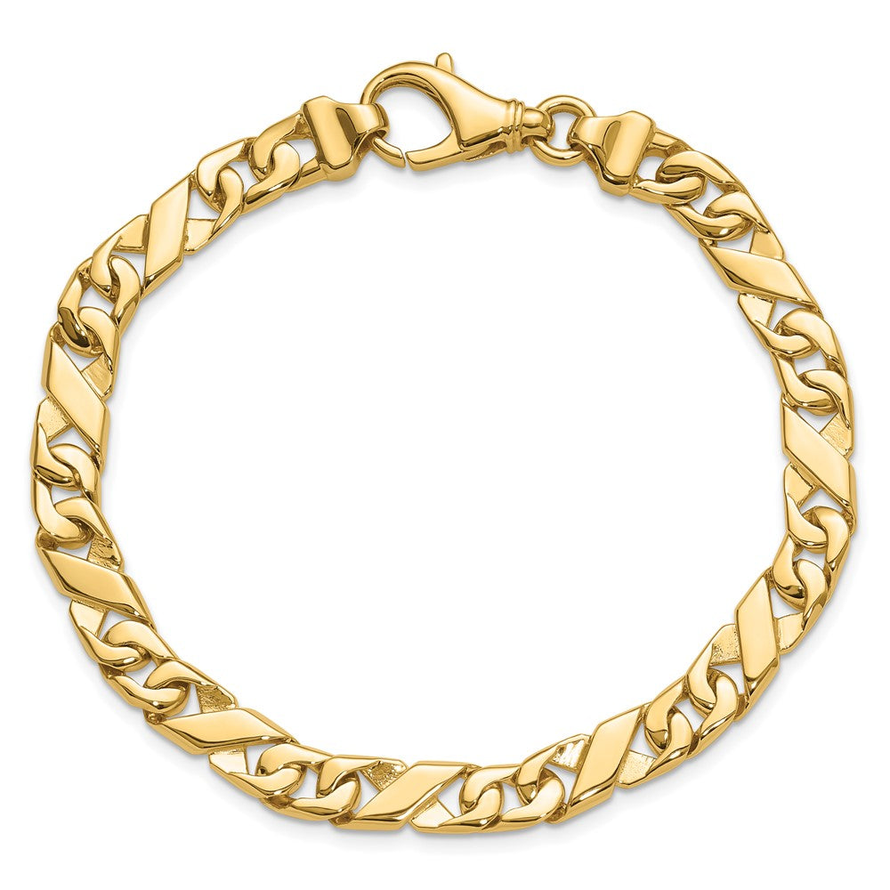 Massiv 14K Gelbgold 6.7mm Hand Poliert Fantasieglieder mit Fantasie Karabinerverschluss Gliederarmband