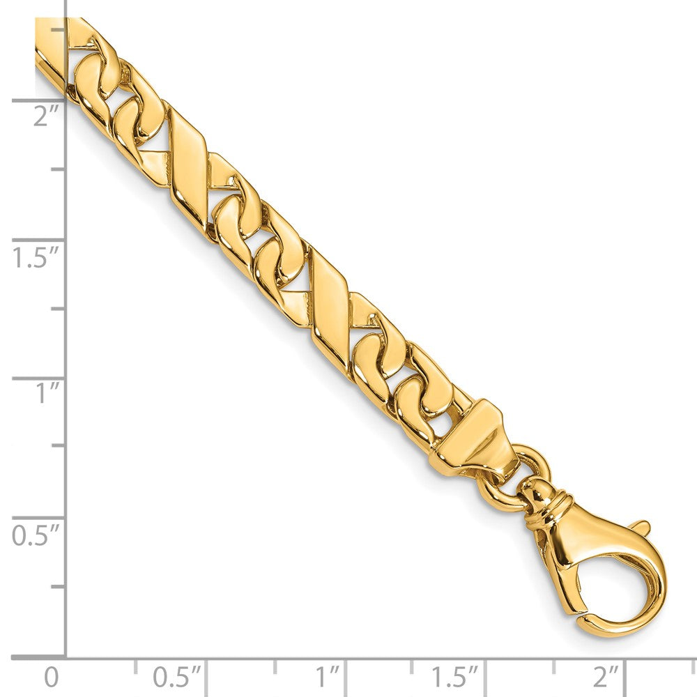 Massiv 14K Gelbgold 6.7mm Hand Poliert Fantasieglieder mit Fantasie Karabinerverschluss Gliederarmband