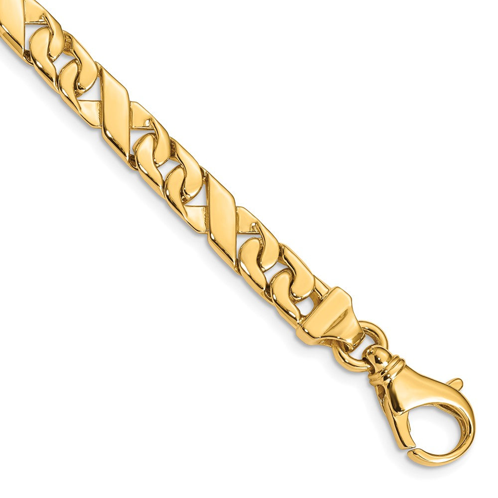 Massiv 14K Gelbgold 6.7mm Hand Poliert Fantasieglieder mit Fantasie Karabinerverschluss Gliederarmband