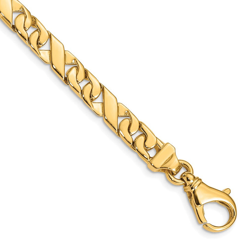 Massiv 14K Gelbgold 6.7mm Hand Poliert Fantasieglieder mit Fantasie Karabinerverschluss Gliederarmband