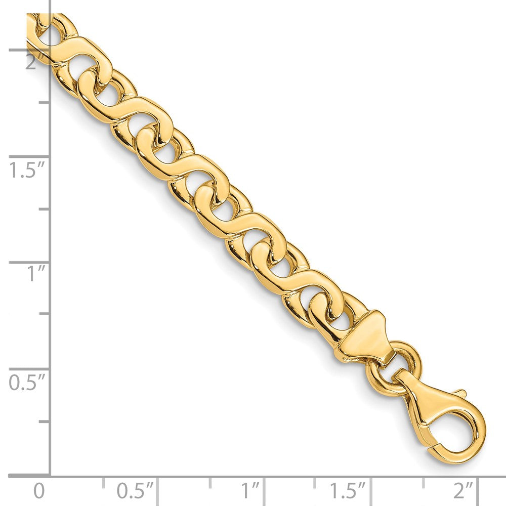Massiv 14K Gelbgold 6.2mm Hand Poliert Fantasieglieder mit Fantasie Karabinerverschluss Gliederarmband