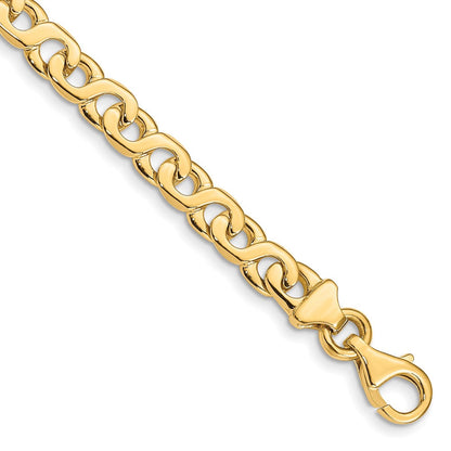 Massiv 14K Gelbgold 6.2mm Hand Poliert Fantasieglieder mit Fantasie Karabinerverschluss Gliederarmband