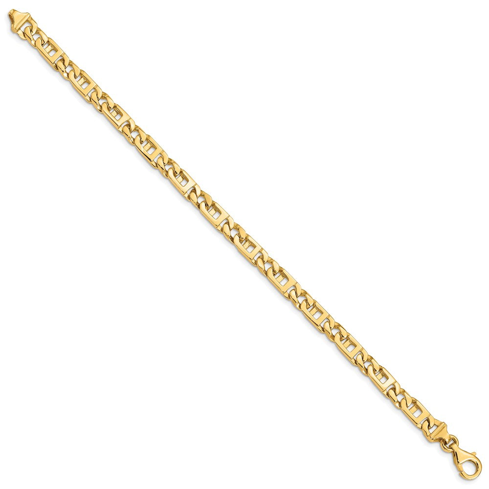 Massiv 14K Gelbgold 5.9mm Hand Poliert Fantasieglieder mit Fantasie Karabinerverschluss Gliederarmband