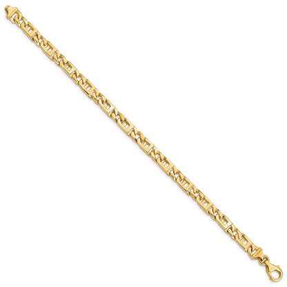 Massiv 14K Gelbgold 5.9mm Hand Poliert Fantasieglieder mit Fantasie Karabinerverschluss Gliederarmband