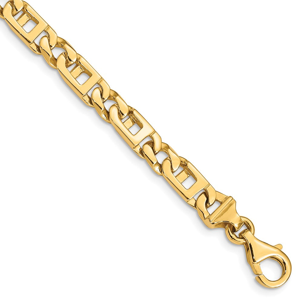 Massiv 14K Gelbgold 5.9mm Hand Poliert Fantasieglieder mit Fantasie Karabinerverschluss Gliederarmband