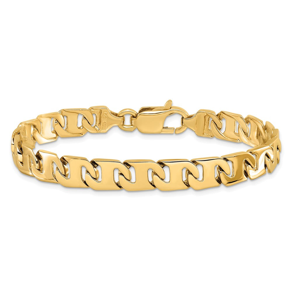 Massiv 14K Gelbgold 8.4mm Hand Poliert Fantasieglieder mit Fantasie Karabinerverschluss Gliederarmband