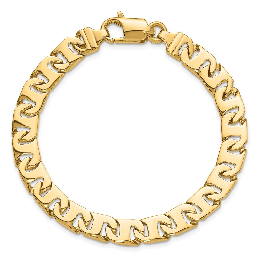 Massiv 14K Gelbgold 8.4mm Hand Poliert Fantasieglieder mit Fantasie Karabinerverschluss Gliederarmband
