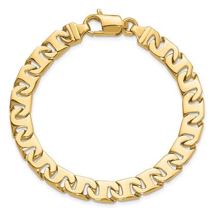 Massiv 14K Gelbgold 8.4mm Hand Poliert Fantasieglieder mit Fantasie Karabinerverschluss Gliederarmband