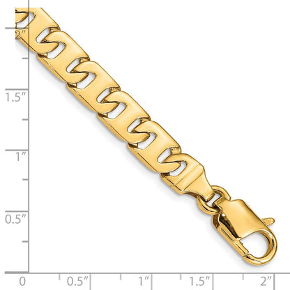 Massiv 14K Gelbgold 8.4mm Hand Poliert Fantasieglieder mit Fantasie Karabinerverschluss Gliederarmband