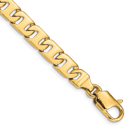 Massiv 14K Gelbgold 8.4mm Hand Poliert Fantasieglieder mit Fantasie Karabinerverschluss Gliederarmband