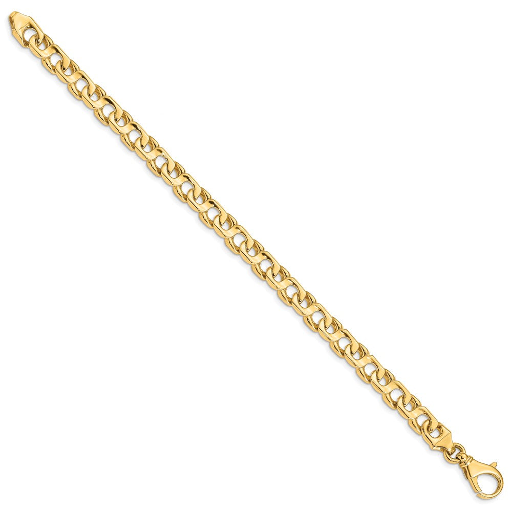 Massiv 14K Gelbgold 7.4mm Hand Poliert Fantasieglieder mit Fantasie Karabinerverschluss Gliederarmband