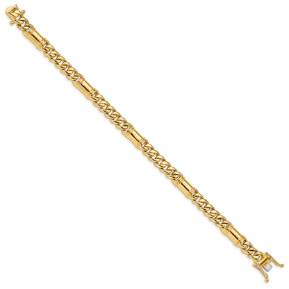 Massiv 14K Gelbgold 7.5mm Hand Poliert Fantasieglieder mit Venezianer Catch Verschluss Gliederarmband