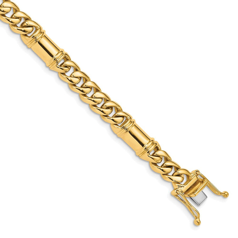 Massiv 14K Gelbgold 7.5mm Hand Poliert Fantasieglieder mit Venezianer Catch Verschluss Gliederarmband