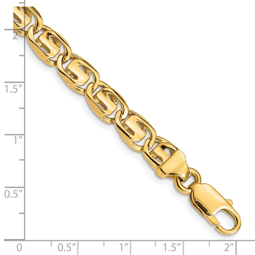 Massiv 14K Gelbgold 7.5mm Hand Poliert Fantasieglieder mit Karabinerverschluss Gliederarmband