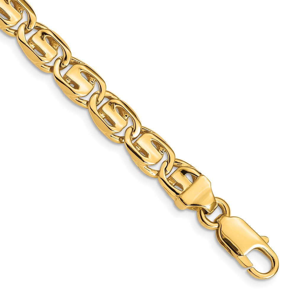 Massiv 14K Gelbgold 7.5mm Hand Poliert Fantasieglieder mit Karabinerverschluss Gliederarmband