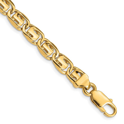 Massiv 14K Gelbgold 7.5mm Hand Poliert Fantasieglieder mit Karabinerverschluss Gliederarmband