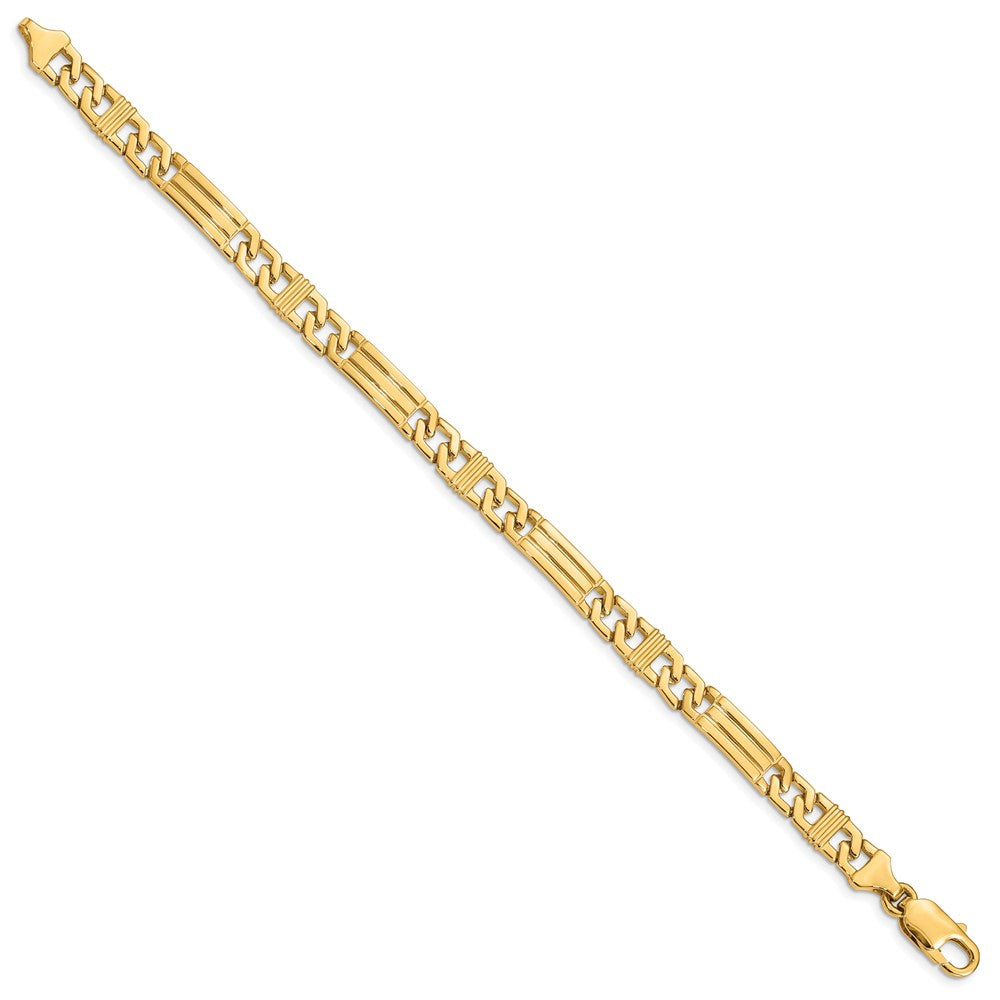 Massiv 14K Gelbgold 7mm Hand Poliert Fantasieglieder mit Karabinerverschluss Gliederarmband