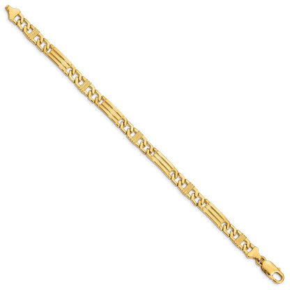 Massiv 14K Gelbgold 7mm Hand Poliert Fantasieglieder mit Karabinerverschluss Gliederarmband