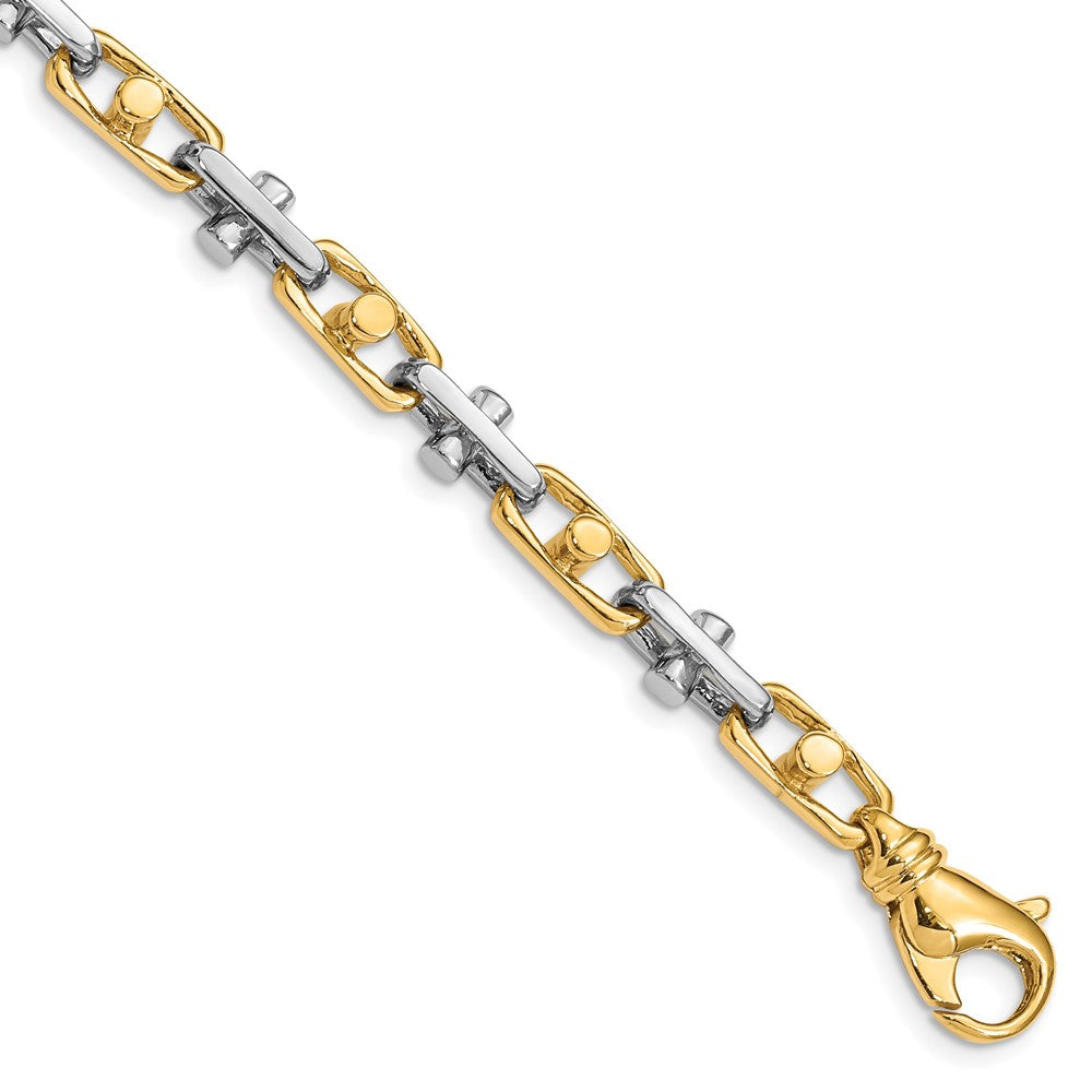 Massiv 14K Bicolor Gold 5.8mm Hand Poliert Fantasieglieder mit Fantasie Karabinerverschluss Gliederarmband
