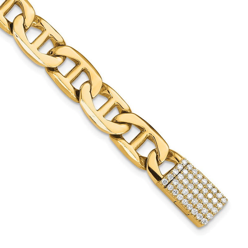 Gelbgold 14ky 8mm Hand-polished Anker Glieder Diamant Verschluss Gliederarmband