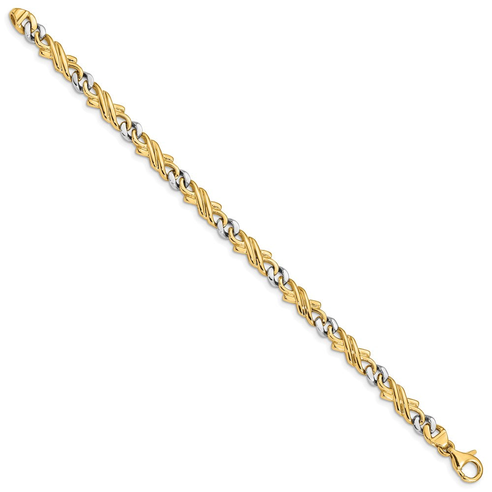 Massiv 14K Bicolor Gold 6mm Hand Poliert Fantasieglieder mit Fantasie Karabinerverschluss Gliederarmband