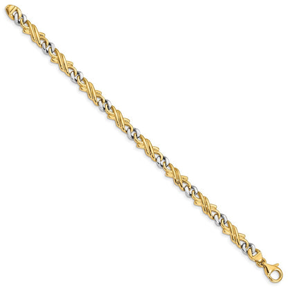 Massiv 14K Bicolor Gold 6mm Hand Poliert Fantasieglieder mit Fantasie Karabinerverschluss Gliederarmband
