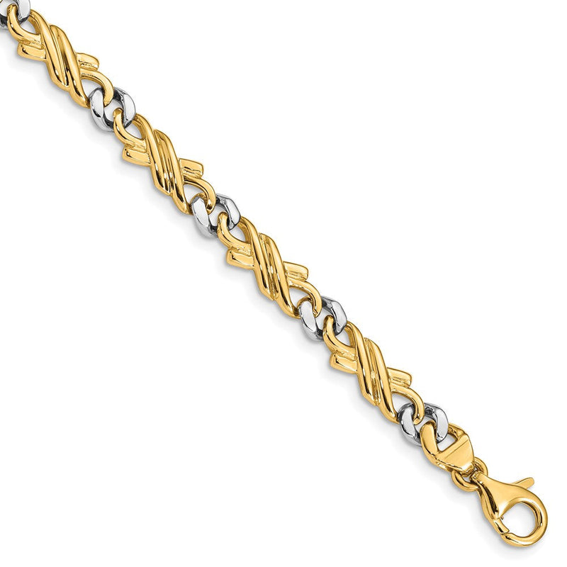 Massiv 14K Bicolor Gold 6mm Hand Poliert Fantasieglieder mit Fantasie Karabinerverschluss Gliederarmband