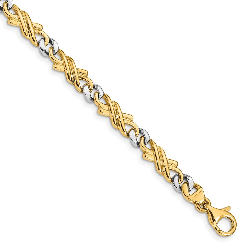 Massiv 14K Bicolor Gold 18 Zoll 6mm Hand Poliert Fantasieglieder mit Fantasie Karabinerverschluss Halskette