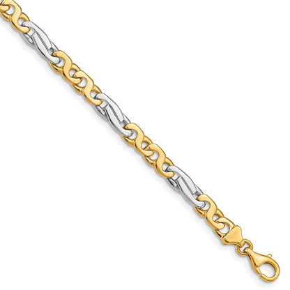 Massiv 14K Bicolor Gold 6mm Hand Poliert Fantasieglieder mit Fantasie Karabinerverschluss Gliederarmband