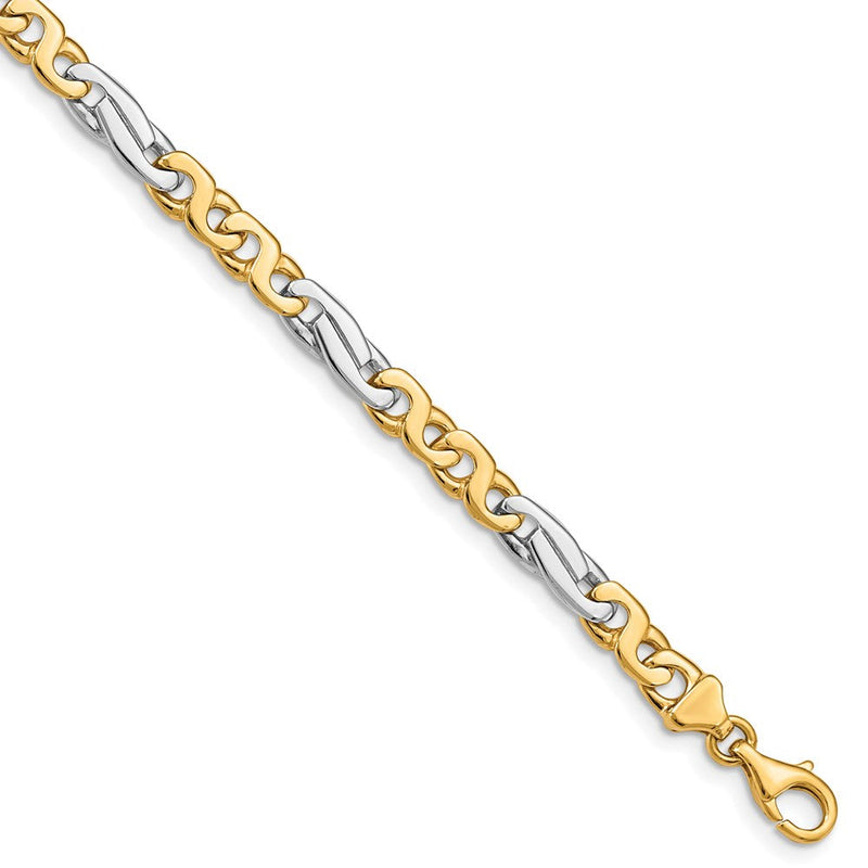Massiv 14K Bicolor Gold 6mm Hand Poliert Fantasieglieder mit Fantasie Karabinerverschluss Gliederarmband