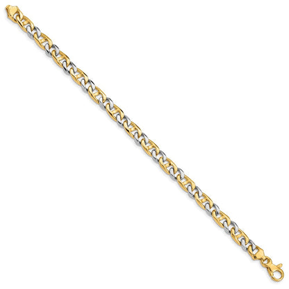 Massiv 14K Bicolor Gold 5.6mm Hand Poliert Fantasieglieder mit Fantasie Karabinerverschluss Gliederarmband
