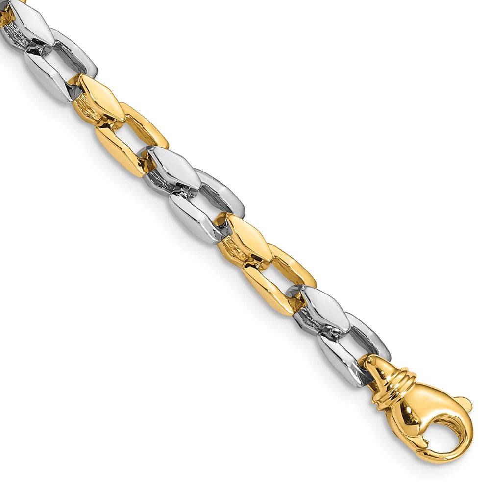 Massiv 14K Bicolor Gold 4.5mm Hand Poliert Fantasieglieder mit Fantasie Karabinerverschluss Gliederarmband