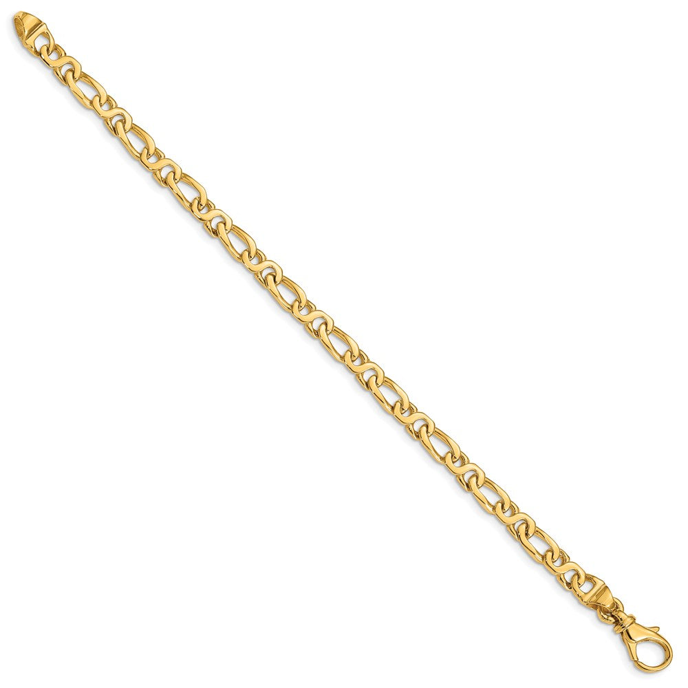 Massiv 14K Gelbgold 4.8mm Hand Poliert Fantasieglieder mit Fantasie Karabinerverschluss Gliederarmband